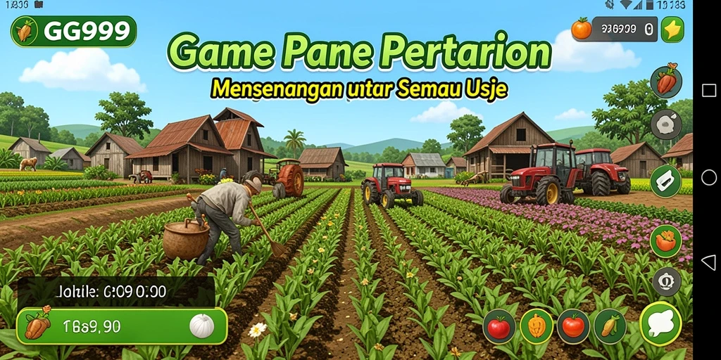 Menampilkan screenshot gameplay GG999 dengan elemen pertanian yang kaya.
