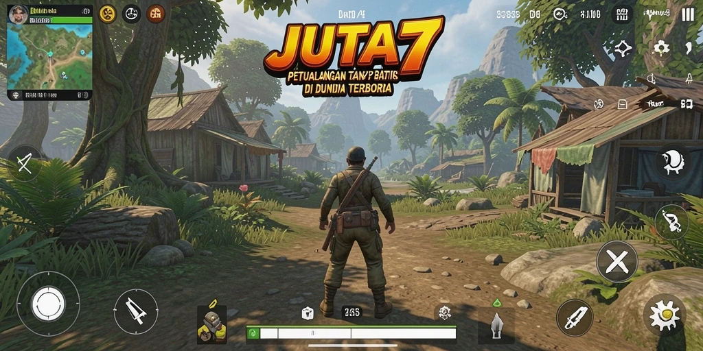 Menampilkan gameplay terbuka dalam dunia luas JUTA7.