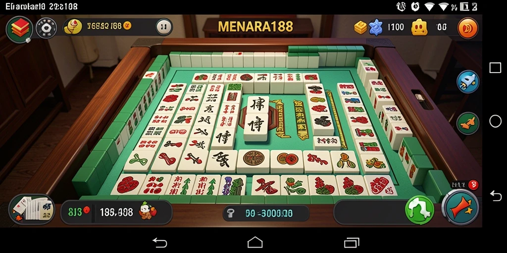 Tampilan gameplay seru di MENARA188 dengan ubin Mahjong yang berwarna-warni.