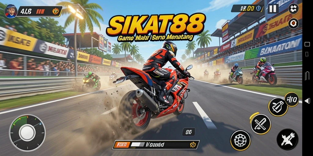 Screenshot utama SIKAT88 menampilkan aksi balap motor yang mendebarkan.